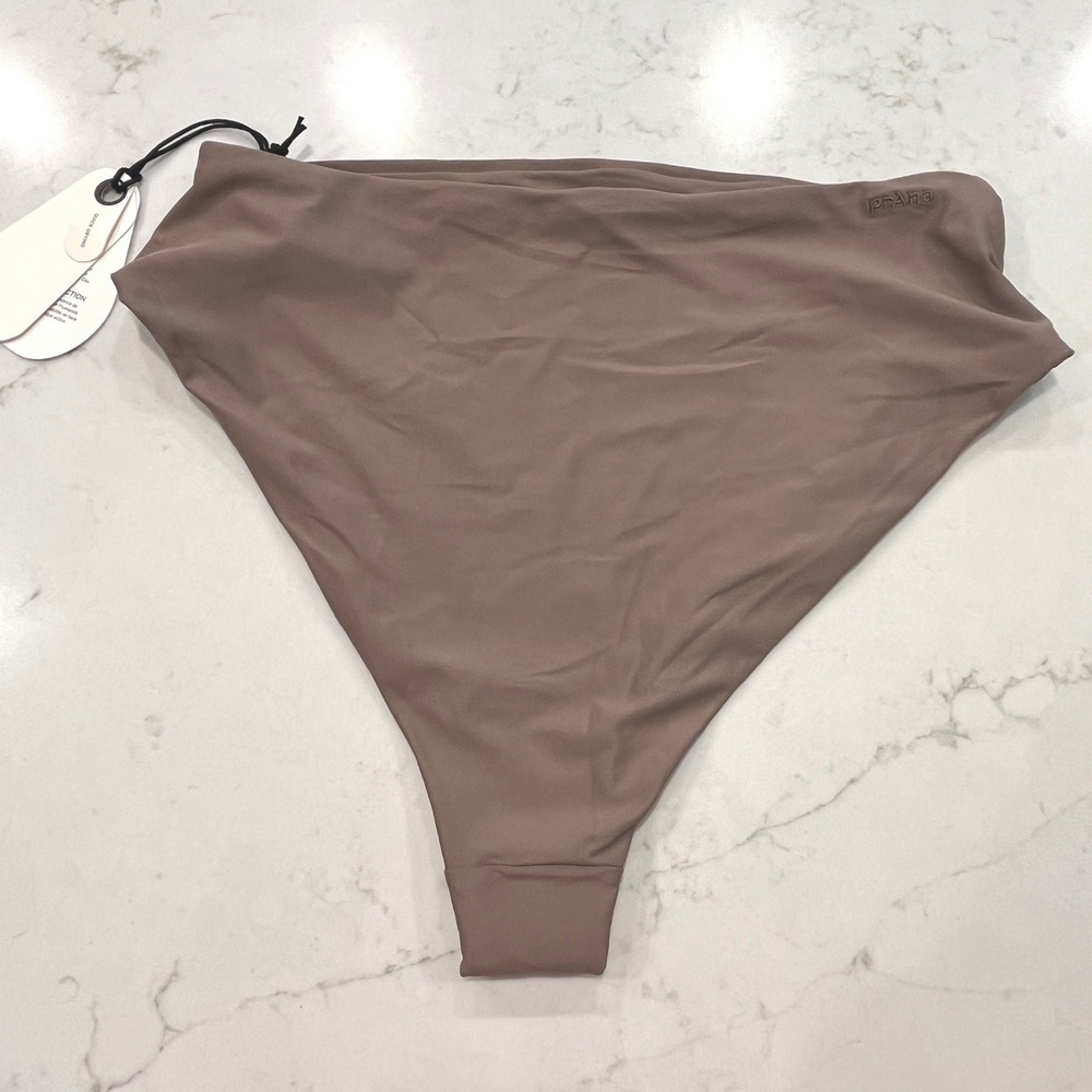 Prana NEW Bikini Set High Neck Top High Rise Bottom Womens M‎ Blue Tan Athletic - Picture 6 of 13